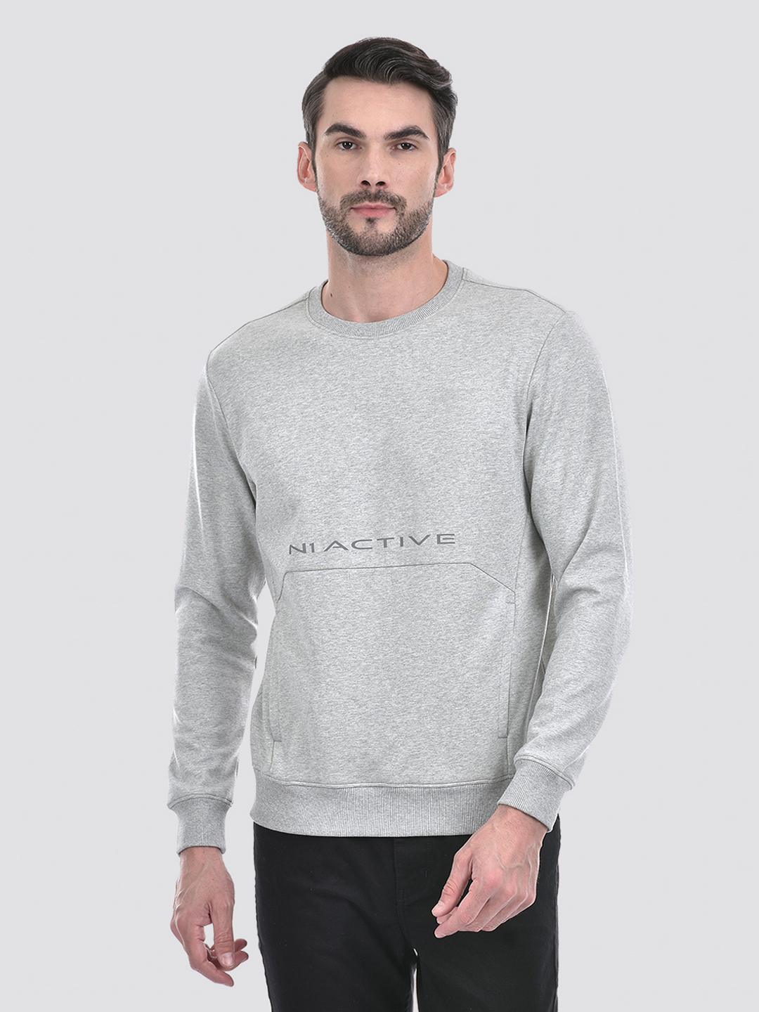 Numero Uno Men Solid Grey Round Neck Sweatshirt
